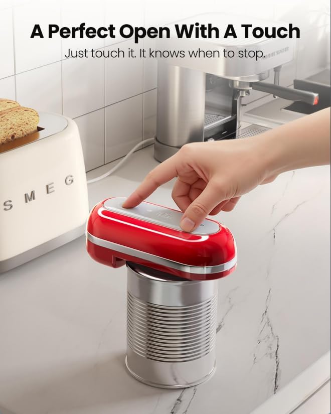 Canslab RETRO Electric Can Opener, Auto-Stop One-Touch Operation, USB Rechargeable with LED Battery Track, Side Cut Smooth Edge Can Opener for Seniors with Arthritis, Wall-Mountable Small Size, Red - Image 3